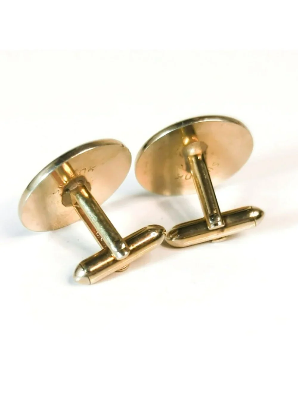 Vintage Swank Gold-Tone Black Star Starburst Round Cufflinks Rhinestone Accent